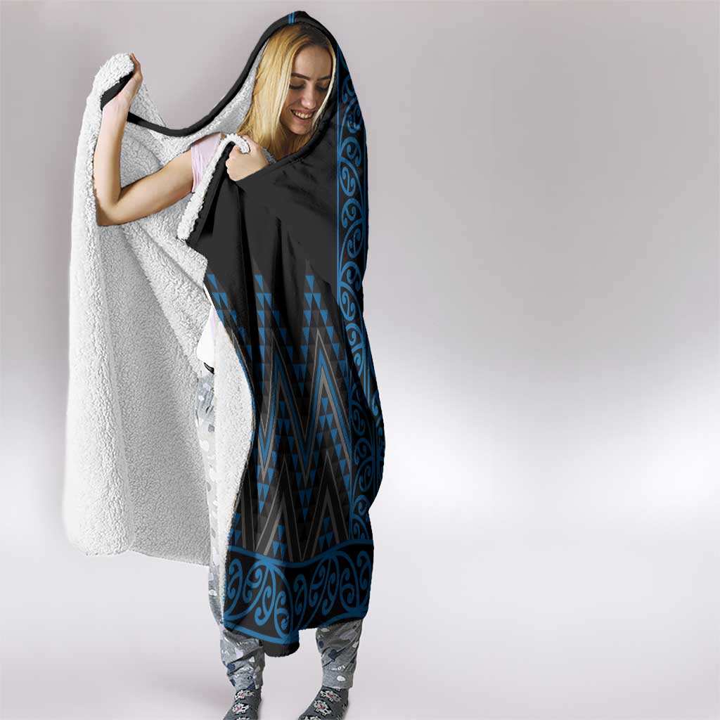 Blue Aotearoa Mangopare Kowhaiwhai and Niho Taniwha Hooded Blanket Maori New Zealand
