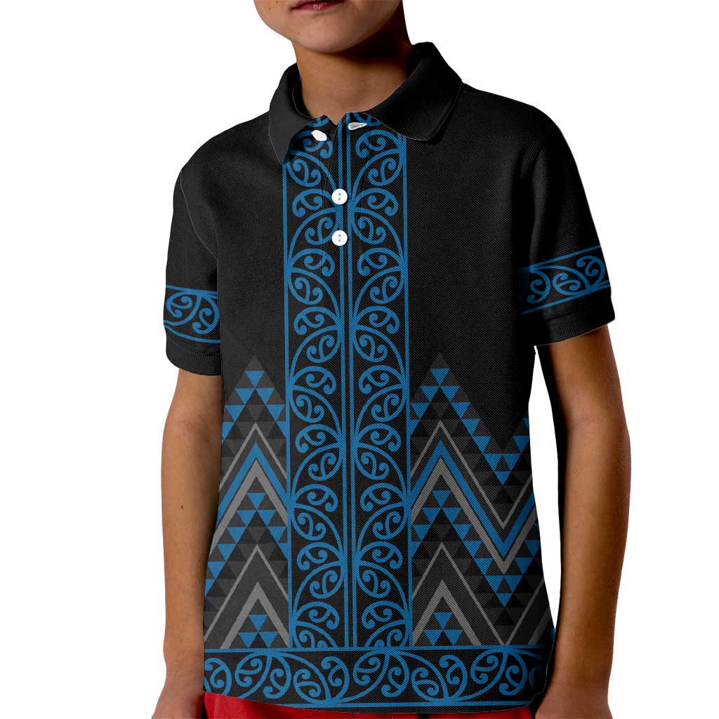 Blue Aotearoa Mangopare Kowhaiwhai and Niho Taniwha Kid Polo Shirt Maori New Zealand