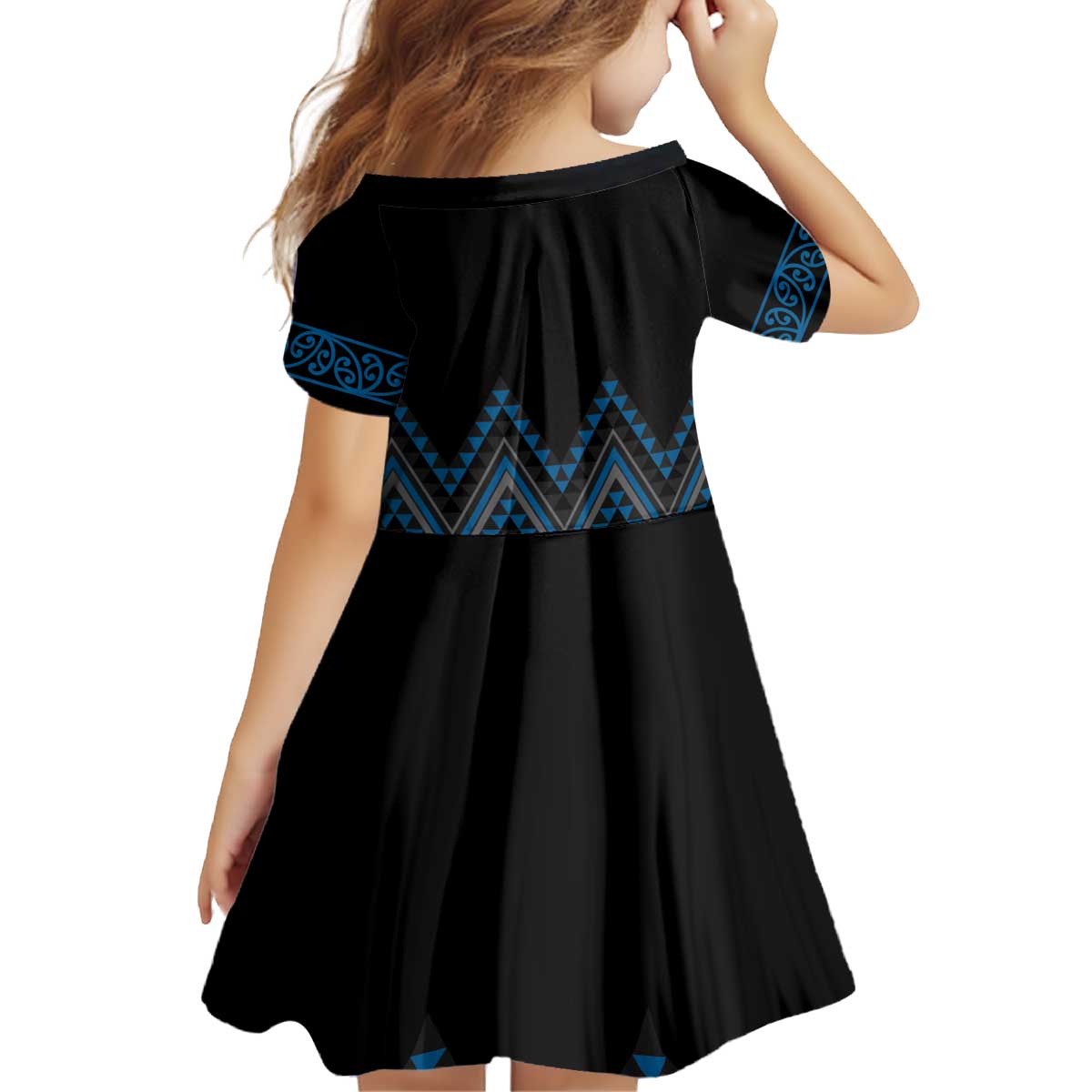 Blue Aotearoa Mangopare Kowhaiwhai and Niho Taniwha Kid Short Sleeve Dress Maori New Zealand LT14 - Polynesian Pride