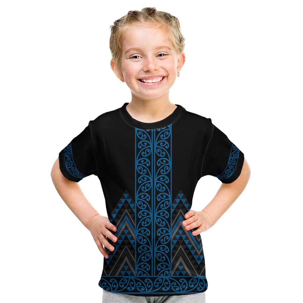 Blue Aotearoa Mangopare Kowhaiwhai and Niho Taniwha Kid T Shirt Maori New Zealand