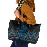 Blue Aotearoa Mangopare Kowhaiwhai and Niho Taniwha Leather Tote Bag Maori New Zealand LT14 Blue - Polynesian Pride