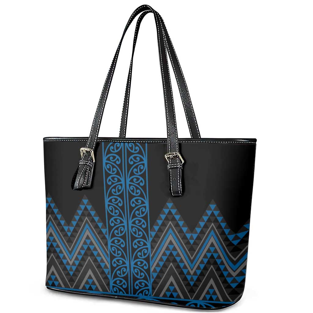 Blue Aotearoa Mangopare Kowhaiwhai and Niho Taniwha Leather Tote Bag Maori New Zealand LT14 - Polynesian Pride