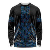 Blue Aotearoa Mangopare Kowhaiwhai and Niho Taniwha Long Sleeve Shirt Maori New Zealand