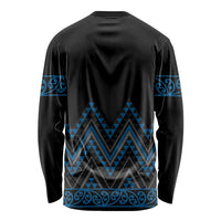 Blue Aotearoa Mangopare Kowhaiwhai and Niho Taniwha Long Sleeve Shirt Maori New Zealand