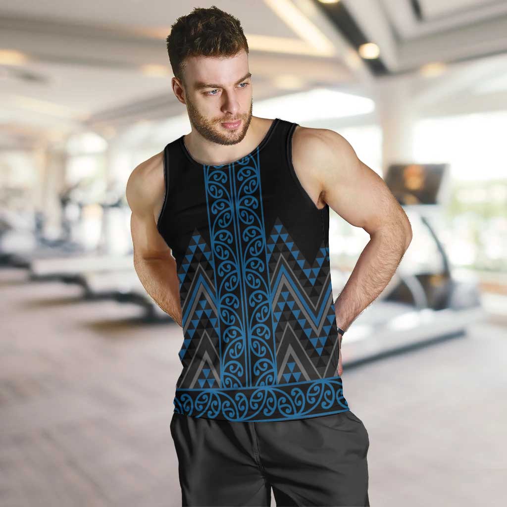 Blue Aotearoa Mangopare Kowhaiwhai and Niho Taniwha Men Tank Top Maori New Zealand