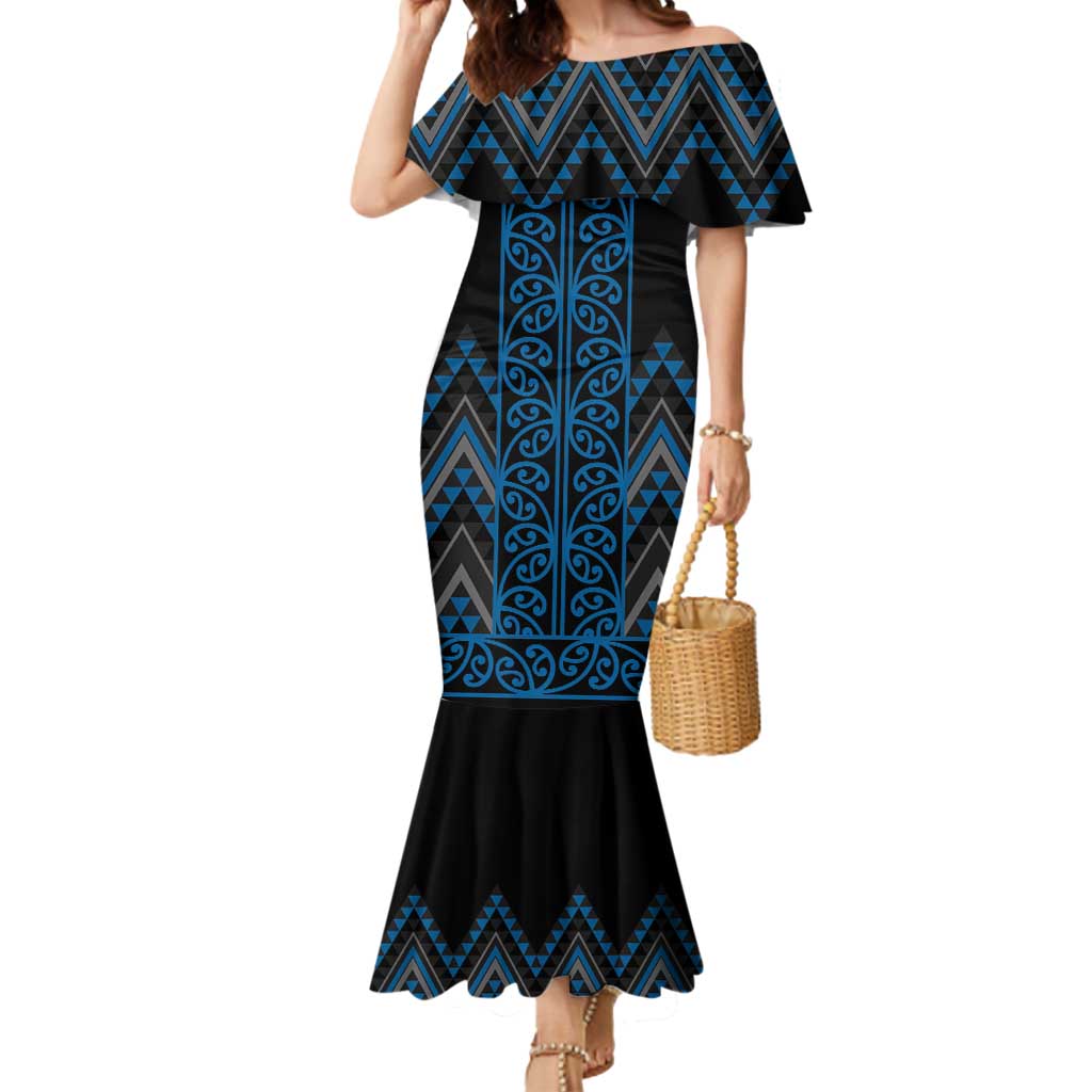 Blue Aotearoa Mangopare Kowhaiwhai and Niho Taniwha Mermaid Dress Maori New Zealand LT14 Women Blue - Polynesian Pride
