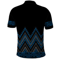 Blue Aotearoa Mangopare Kowhaiwhai and Niho Taniwha Polo Shirt Maori New Zealand
