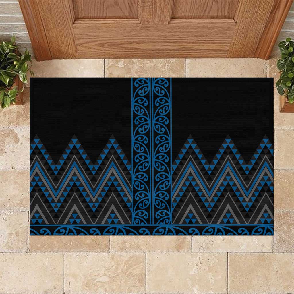 Blue Aotearoa Mangopare Kowhaiwhai and Niho Taniwha Rubber Doormat Maori New Zealand