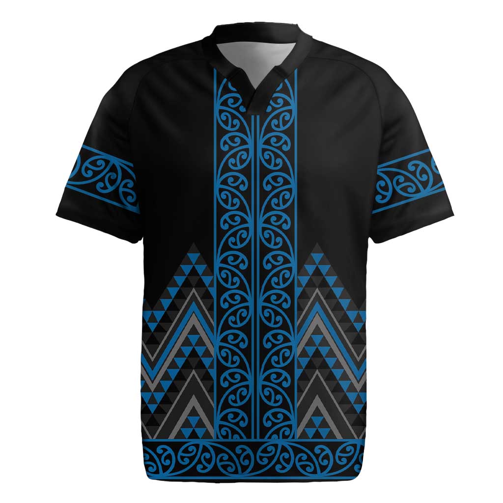 Blue Aotearoa Mangopare Kowhaiwhai and Niho Taniwha Rugby Jersey Maori New Zealand