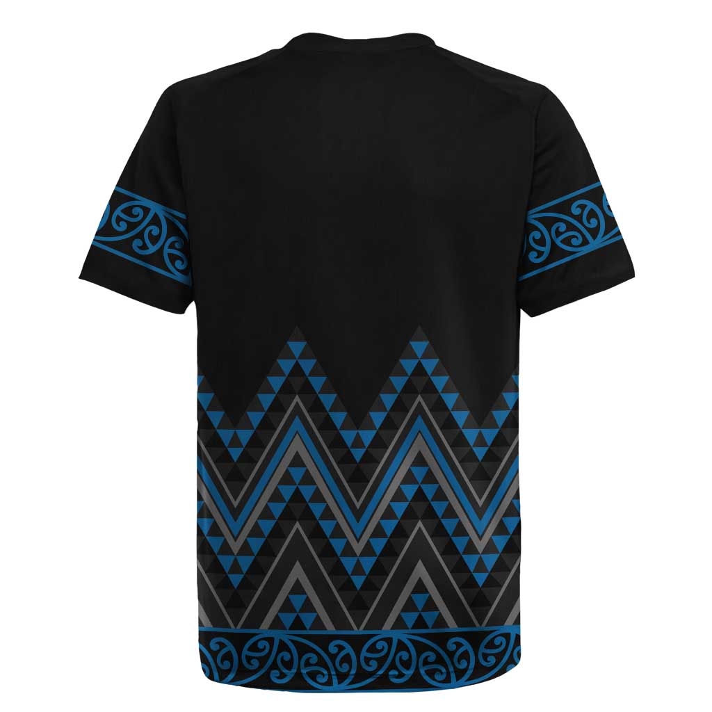 Blue Aotearoa Mangopare Kowhaiwhai and Niho Taniwha Rugby Jersey Maori New Zealand