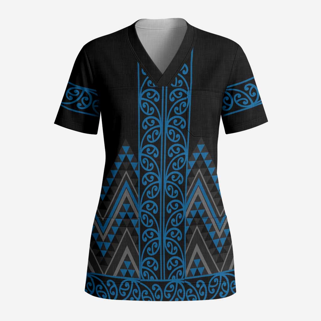 Blue Aotearoa Mangopare Kowhaiwhai and Niho Taniwha Scrub Top Maori New Zealand - Polynesian Pride