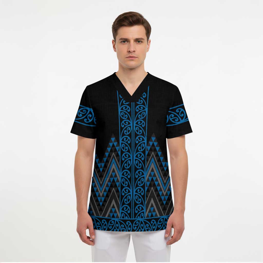 Blue Aotearoa Mangopare Kowhaiwhai and Niho Taniwha Scrub Top Maori New Zealand - Polynesian Pride