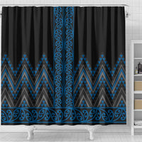 Blue Aotearoa Mangopare Kowhaiwhai and Niho Taniwha Shower Curtain Maori New Zealand