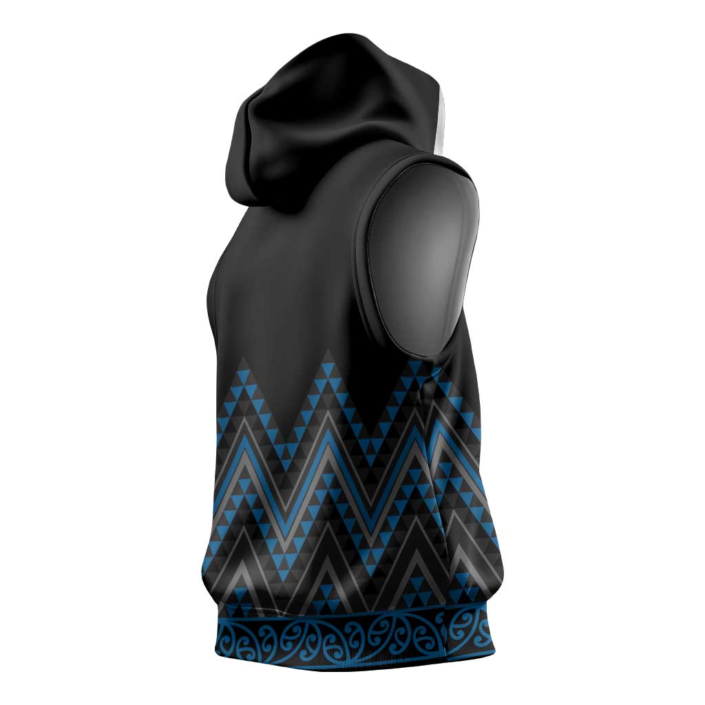 Blue Aotearoa Mangopare Kowhaiwhai Niho Taniwha Sleeveless Hoodie Maori New Zealand - Polynesian Pride