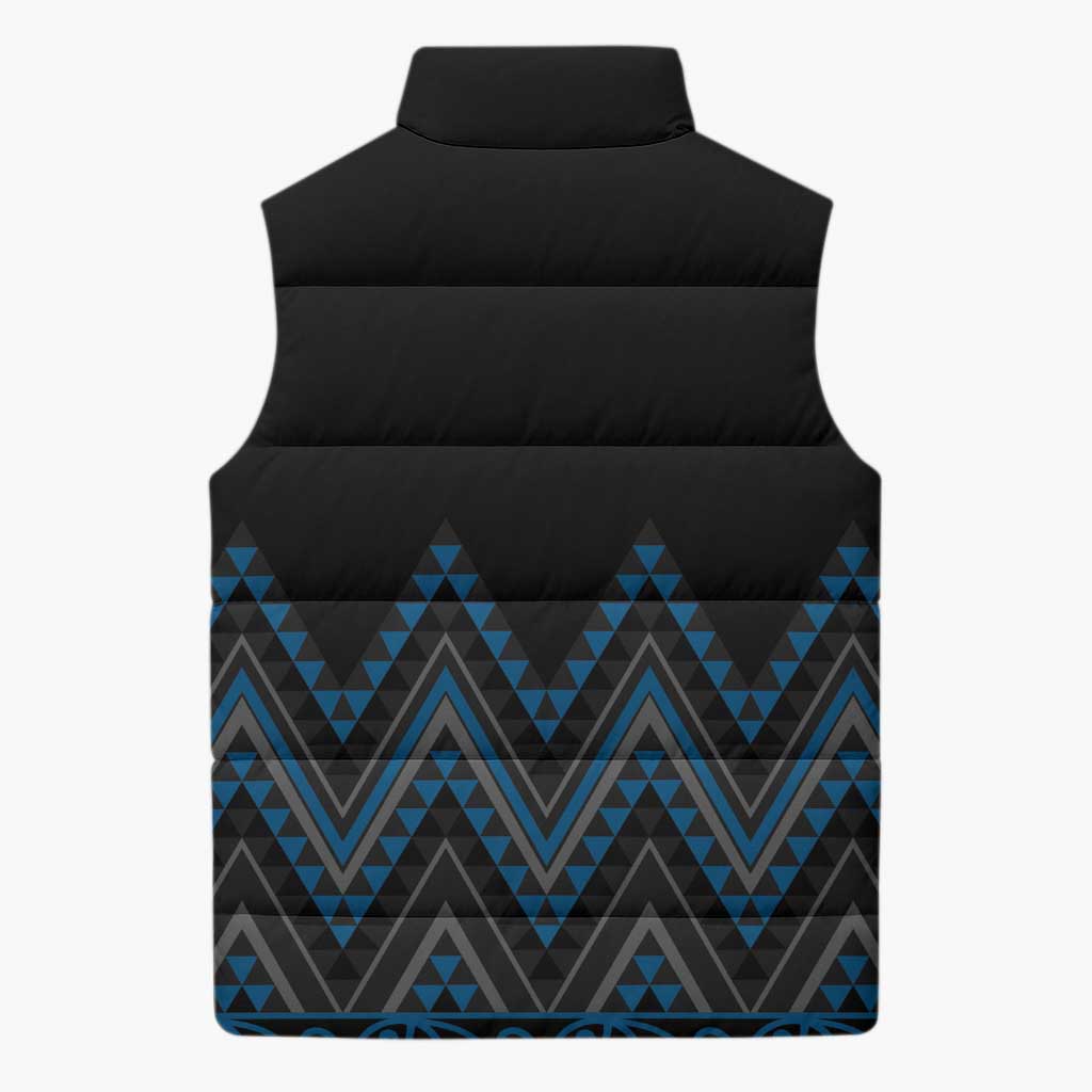 Blue Aotearoa Mangopare Kowhaiwhai Niho Taniwha Sleeveless Puffer Jacket Maori New Zealand - Polynesian Pride