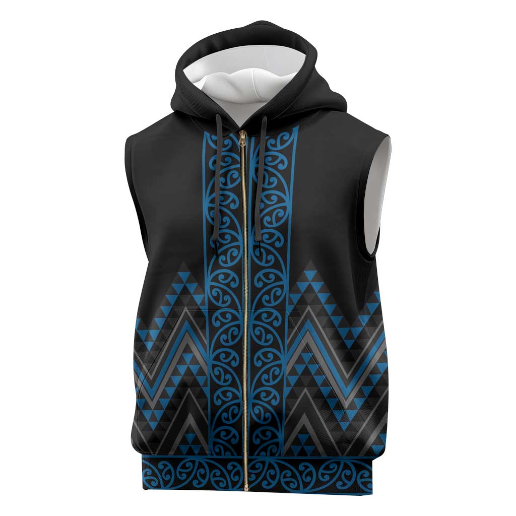 Blue Aotearoa Mangopare Kowhaiwhai Niho Taniwha Sleeveless Zip Hoodie Maori New Zealand - Polynesian Pride
