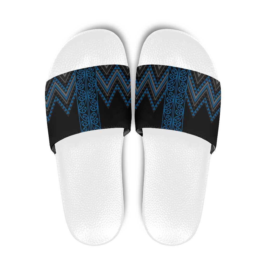 Blue Aotearoa Mangopare Kowhaiwhai Niho Taniwha Slide Sandals Maori New Zealand - Polynesian Pride