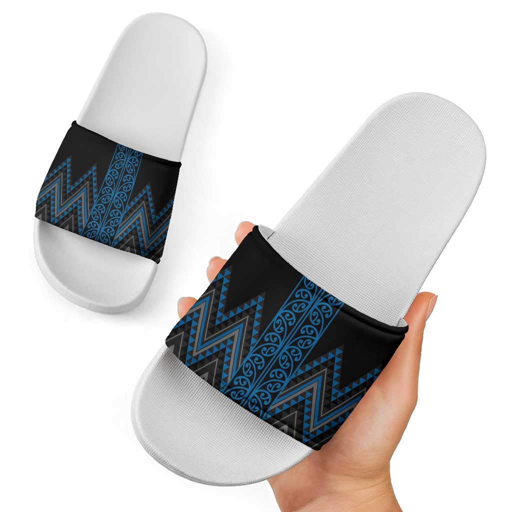 Blue Aotearoa Mangopare Kowhaiwhai Niho Taniwha Slide Sandals Maori New Zealand - Polynesian Pride
