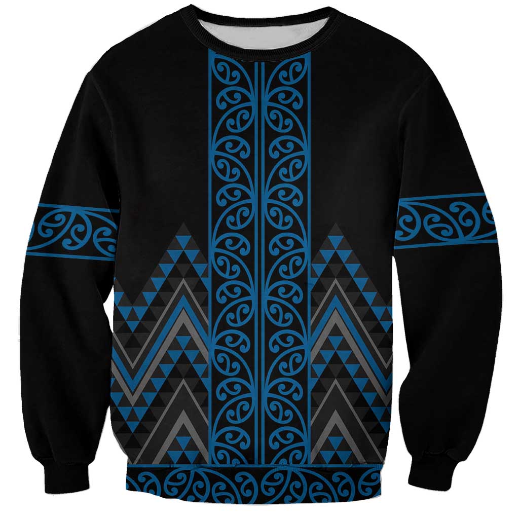 Blue Aotearoa Mangopare Kowhaiwhai and Niho Taniwha Sweatshirt Maori New Zealand