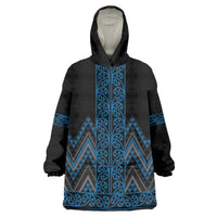 Blue Aotearoa Mangopare Kowhaiwhai and Niho Taniwha Wearable Blanket Hoodie Maori New Zealand