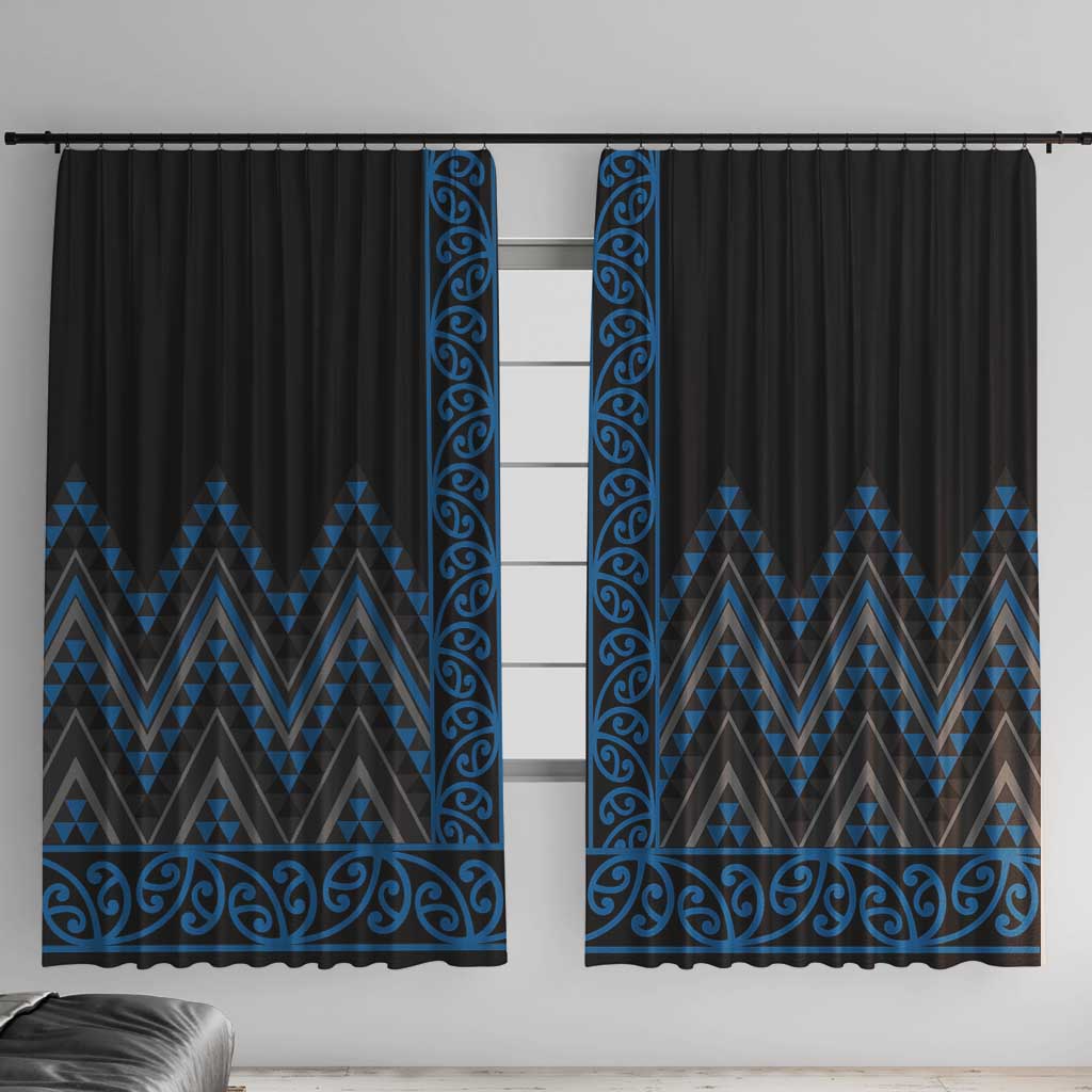 Blue Aotearoa Mangopare Kowhaiwhai and Niho Taniwha Window Curtain Maori New Zealand
