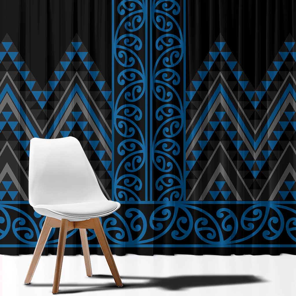 Blue Aotearoa Mangopare Kowhaiwhai and Niho Taniwha Window Curtain Maori New Zealand