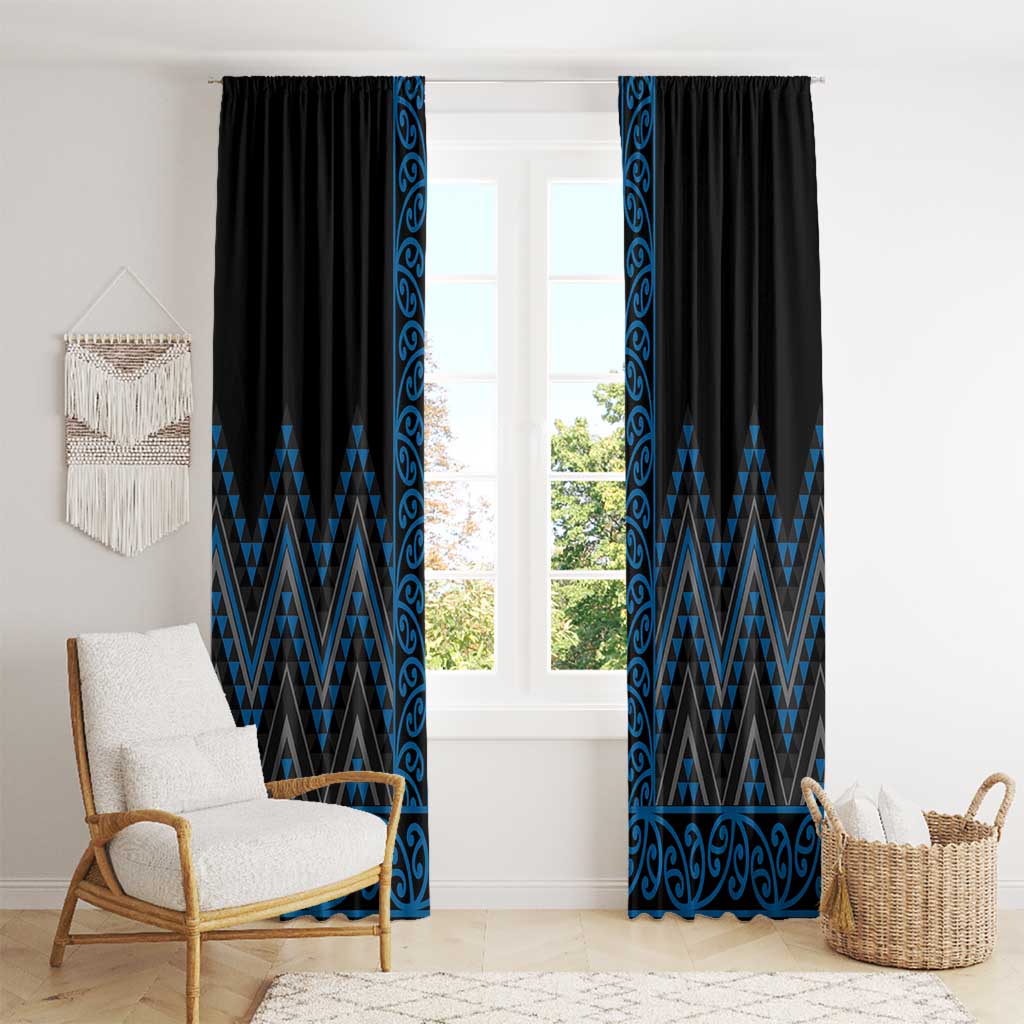 Blue Aotearoa Mangopare Kowhaiwhai and Niho Taniwha Window Curtain Maori New Zealand