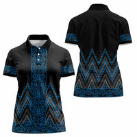 Blue Aotearoa Mangopare Kowhaiwhai and Niho Taniwha Women Polo Shirt Maori New Zealand
