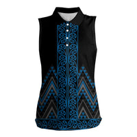 Blue Aotearoa Mangopare Kowhaiwhai and Niho Taniwha Women Sleeveless Polo Shirt Maori New Zealand