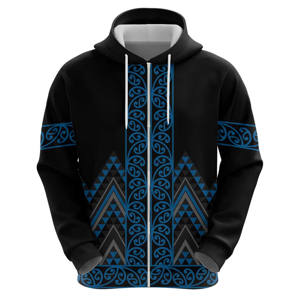Blue Aotearoa Mangopare Kowhaiwhai and Niho Taniwha Zip Hoodie Maori New Zealand