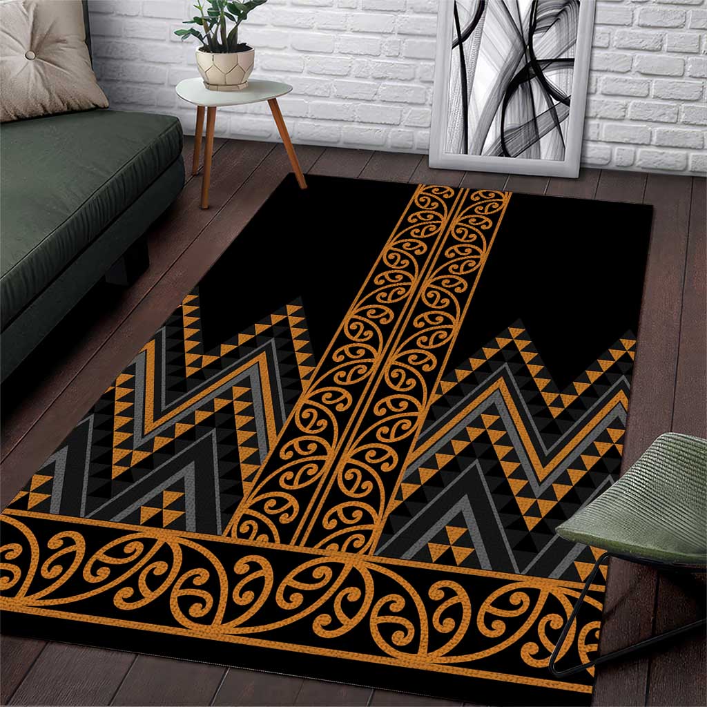 Gold Aotearoa Mangopare Kowhaiwhai and Niho Taniwha Area Rug Maori New Zealand