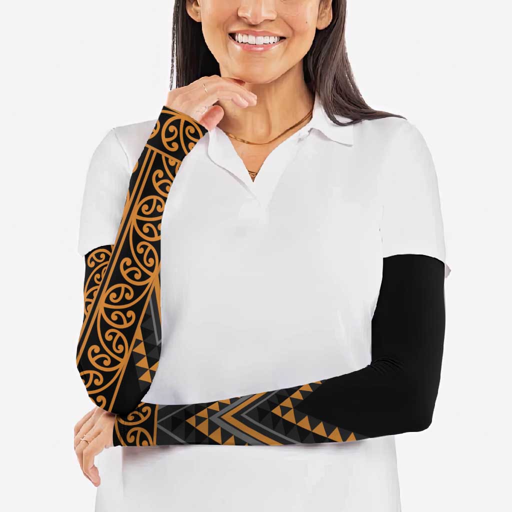 Gold Aotearoa Mangopare Kowhaiwhai Niho Taniwha Arm Sleeves Maori New Zealand - Polynesian Pride