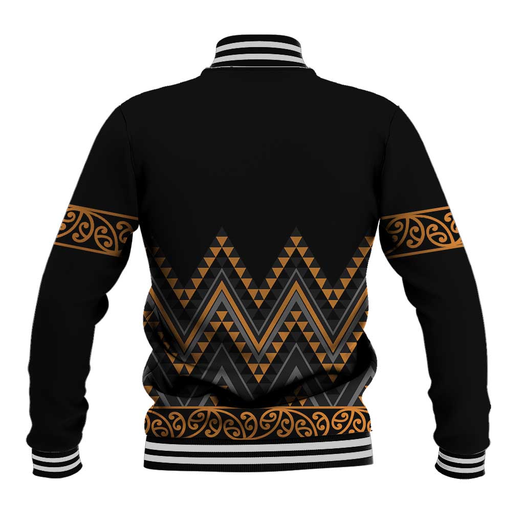 Gold Aotearoa Mangopare Kowhaiwhai and Niho Taniwha Baseball Jacket Maori New Zealand
