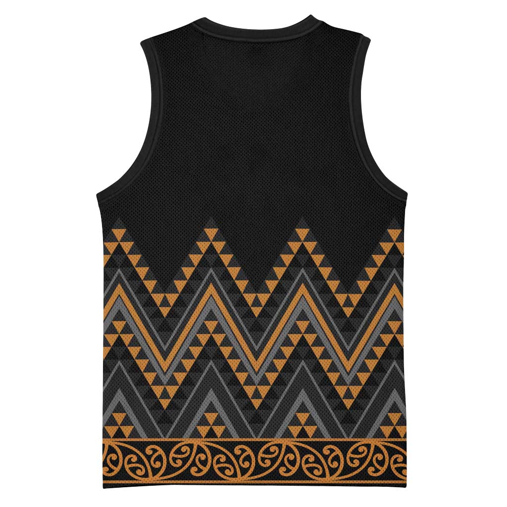Gold Aotearoa Mangopare Kowhaiwhai Niho Taniwha Basketball Jersey Maori New Zealand - Polynesian Pride