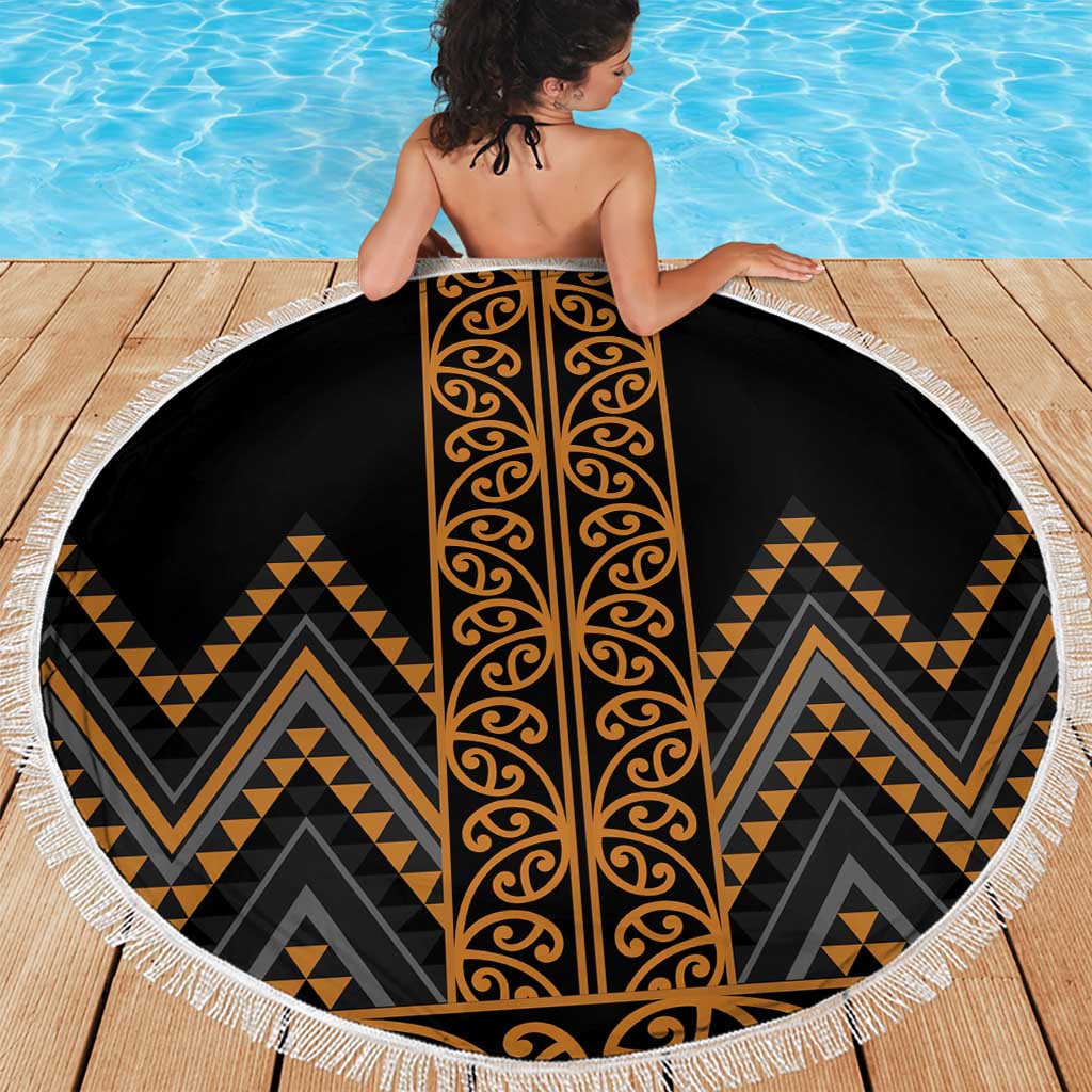 Gold Aotearoa Mangopare Kowhaiwhai and Niho Taniwha Beach Blanket Maori New Zealand
