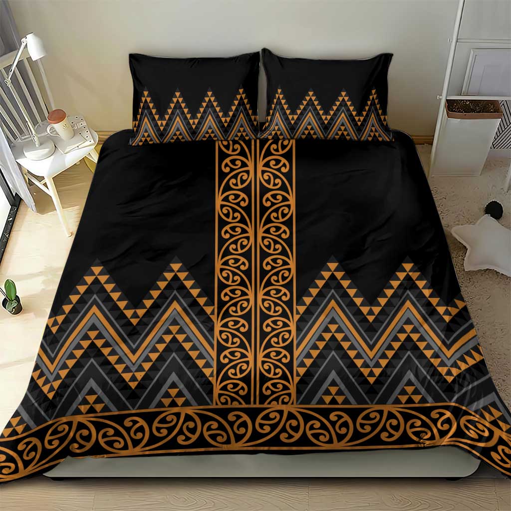 Gold Aotearoa Mangopare Kowhaiwhai and Niho Taniwha Bedding Set Maori New Zealand