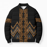 Gold Aotearoa Mangopare Kowhaiwhai Niho Taniwha Bomber Puffer Jacket Maori New Zealand - Polynesian Pride