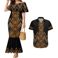 Gold Aotearoa Mangopare Kowhaiwhai and Niho Taniwha Couples Matching Mermaid Dress and Hawaiian Shirt Maori New Zealand LT14 Gold - Polynesian Pride