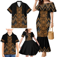 Gold Aotearoa Mangopare Kowhaiwhai and Niho Taniwha Family Matching Mermaid Dress and Hawaiian Shirt Maori New Zealand LT14 - Polynesian Pride