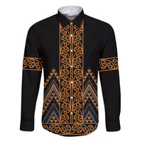 Gold Aotearoa Mangopare Kowhaiwhai and Niho Taniwha Family Matching Mermaid Dress and Hawaiian Shirt Maori New Zealand LT14 Dad's Shirt - Long Sleeve Gold - Polynesian Pride