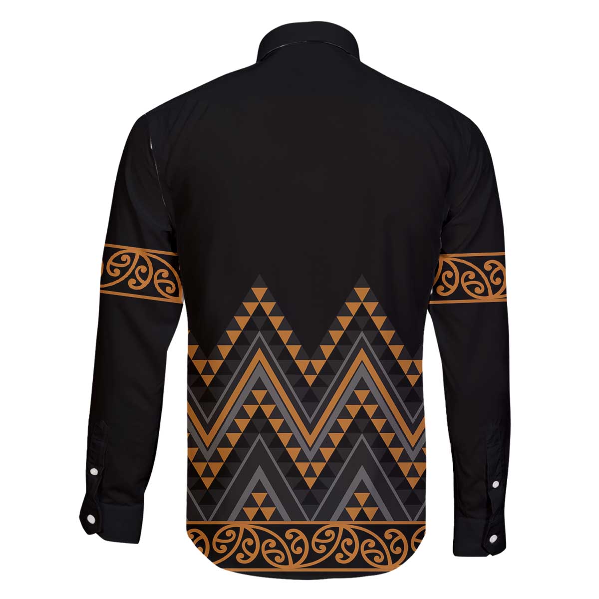 Gold Aotearoa Mangopare Kowhaiwhai and Niho Taniwha Family Matching Off The Shoulder Long Sleeve Dress and Hawaiian Shirt Maori New Zealand LT14 - Polynesian Pride