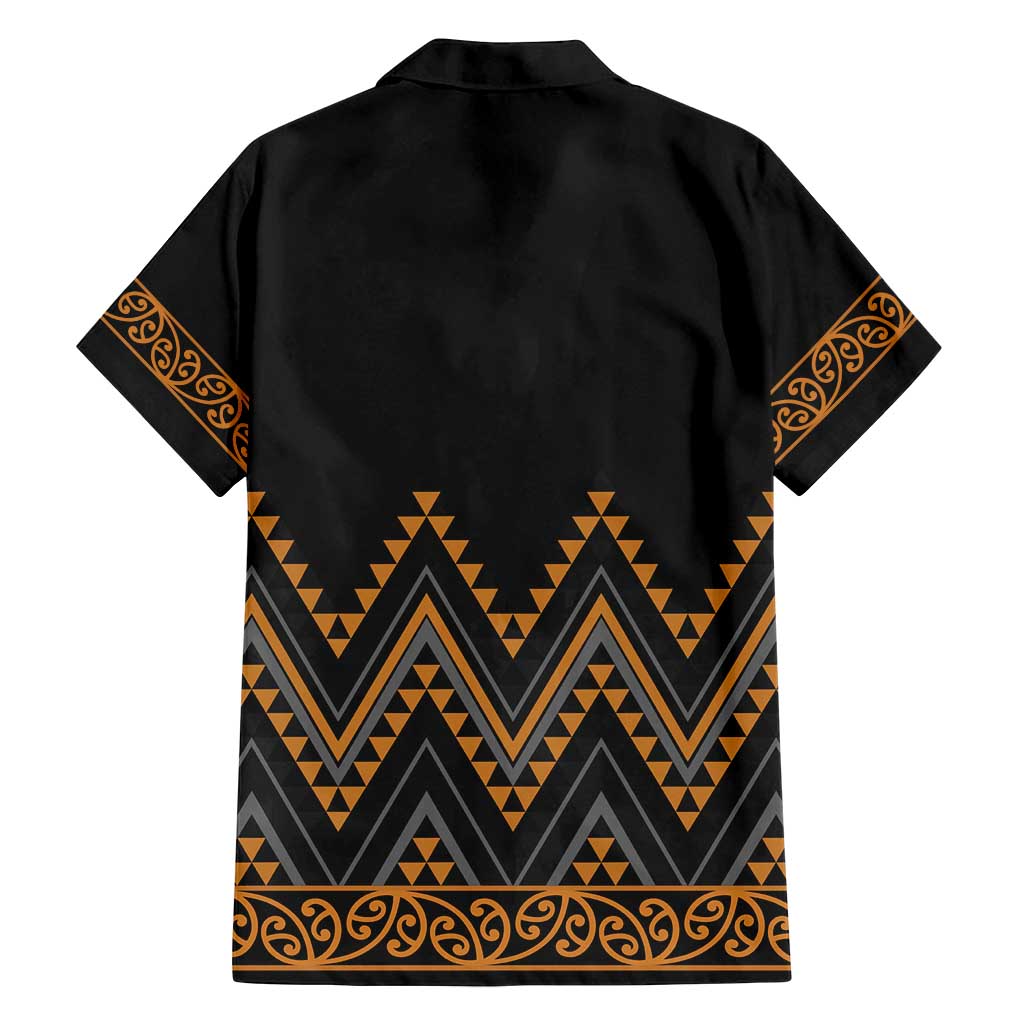 Gold Aotearoa Mangopare Kowhaiwhai and Niho Taniwha Family Matching Off Shoulder Short Dress and Hawaiian Shirt Maori New Zealand