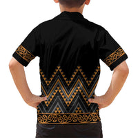 Gold Aotearoa Mangopare Kowhaiwhai and Niho Taniwha Family Matching Short Sleeve Bodycon Dress and Hawaiian Shirt Maori New Zealand LT14 - Polynesian Pride