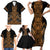 Gold Aotearoa Mangopare Kowhaiwhai and Niho Taniwha Family Matching Short Sleeve Bodycon Dress and Hawaiian Shirt Maori New Zealand