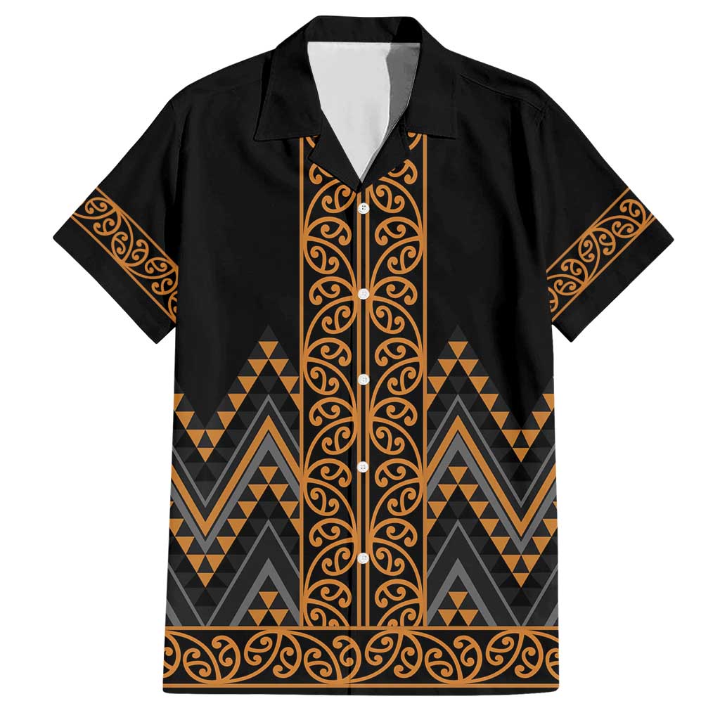 Gold Aotearoa Mangopare Kowhaiwhai and Niho Taniwha Family Matching Short Sleeve Bodycon Dress and Hawaiian Shirt Maori New Zealand LT14 Dad's Shirt - Short Sleeve Gold - Polynesian Pride