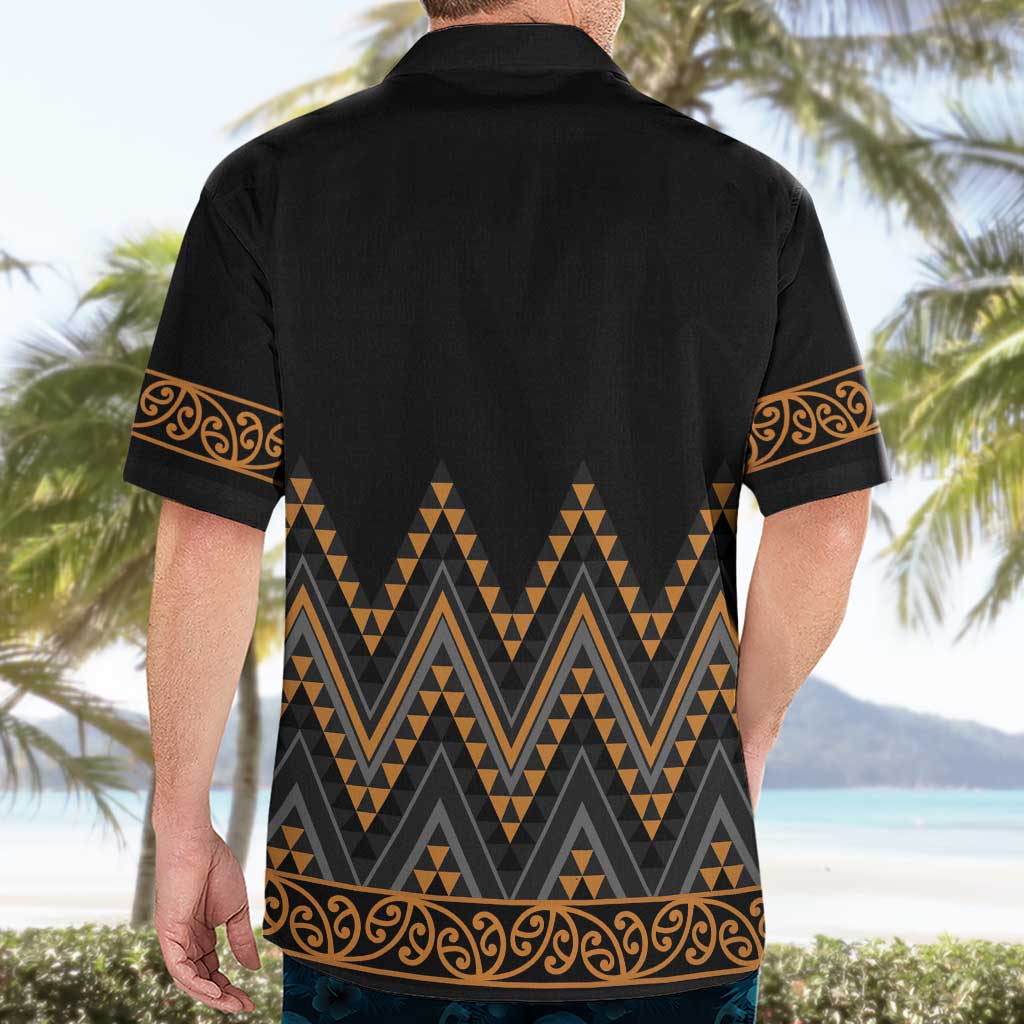 Gold Aotearoa Mangopare Kowhaiwhai and Niho Taniwha Hawaiian Shirt Maori New Zealand