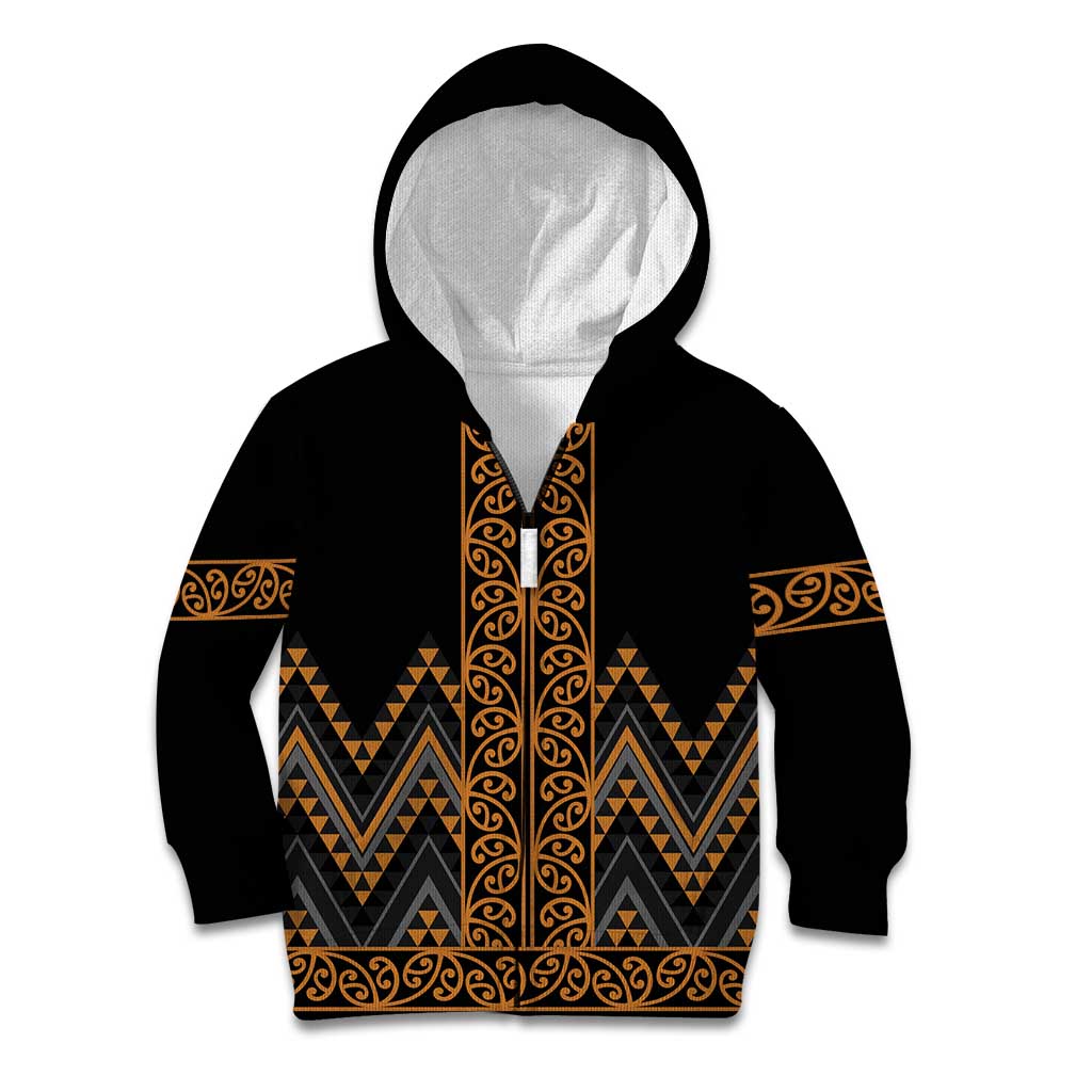 Gold Aotearoa Mangopare Kowhaiwhai and Niho Taniwha Kid Hoodie Maori New Zealand