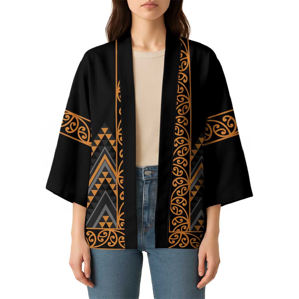Gold Aotearoa Mangopare Kowhaiwhai Niho Taniwha Kimono Maori New Zealand - Polynesian Pride