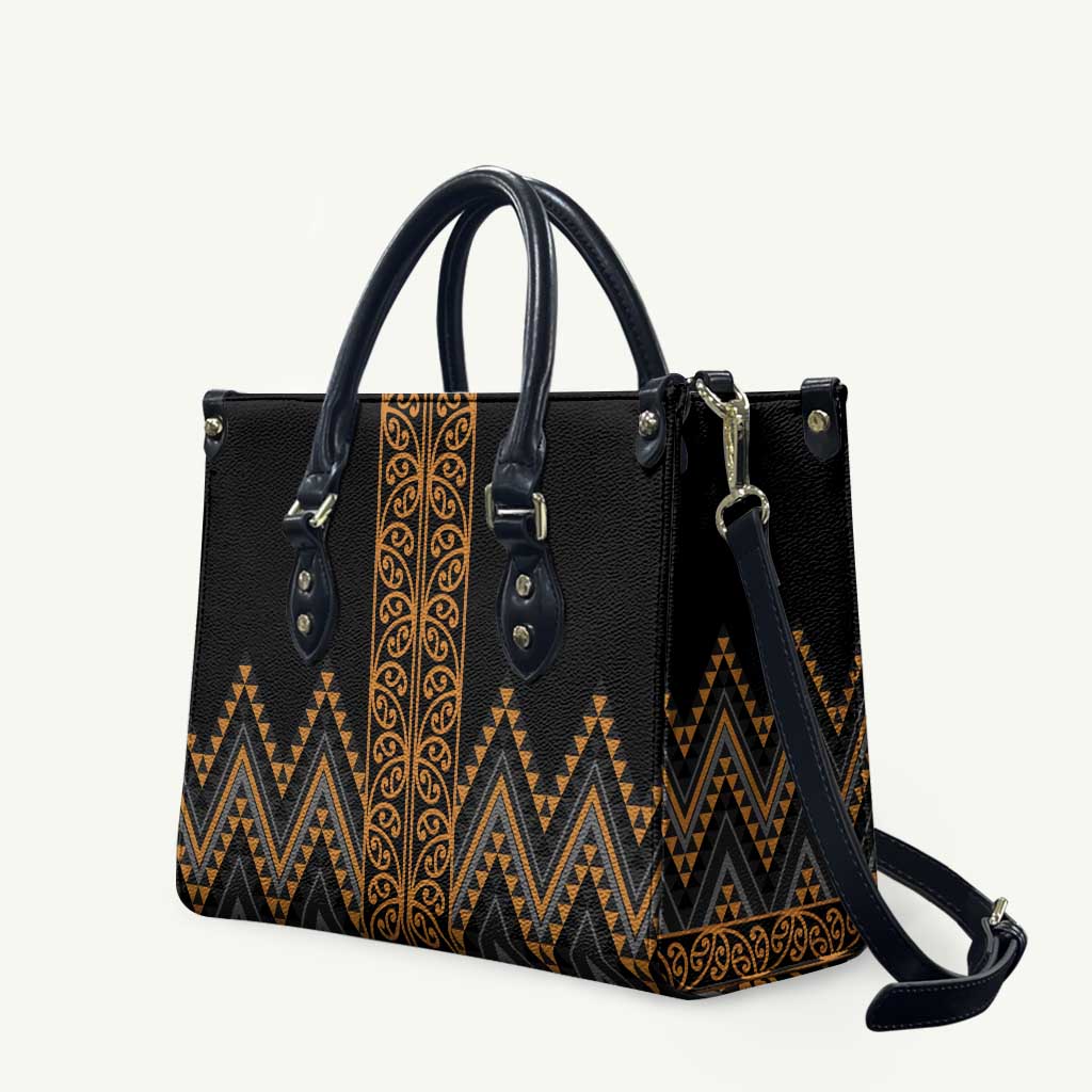 Gold Aotearoa Mangopare Kowhaiwhai Niho Taniwha Leather Bag Maori New Zealand - Polynesian Pride