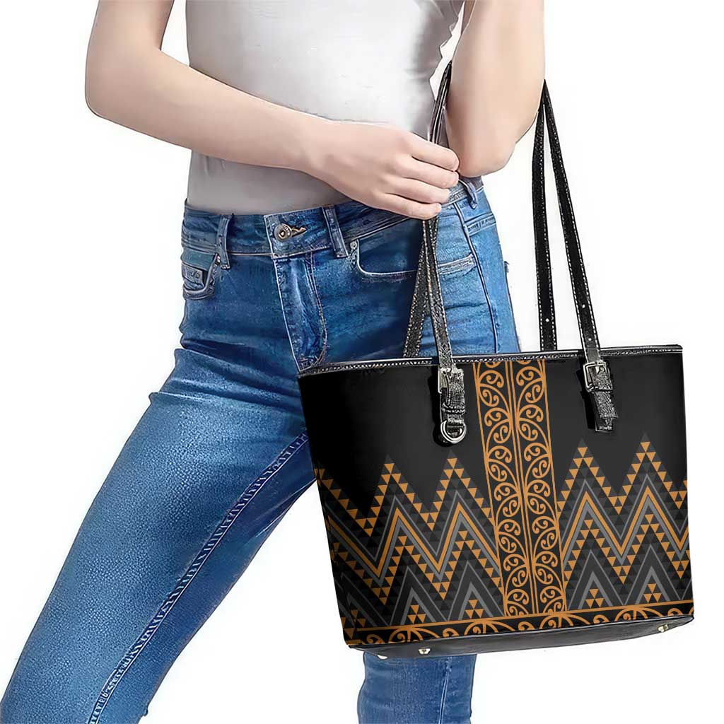 Gold Aotearoa Mangopare Kowhaiwhai and Niho Taniwha Leather Tote Bag Maori New Zealand LT14 - Polynesian Pride